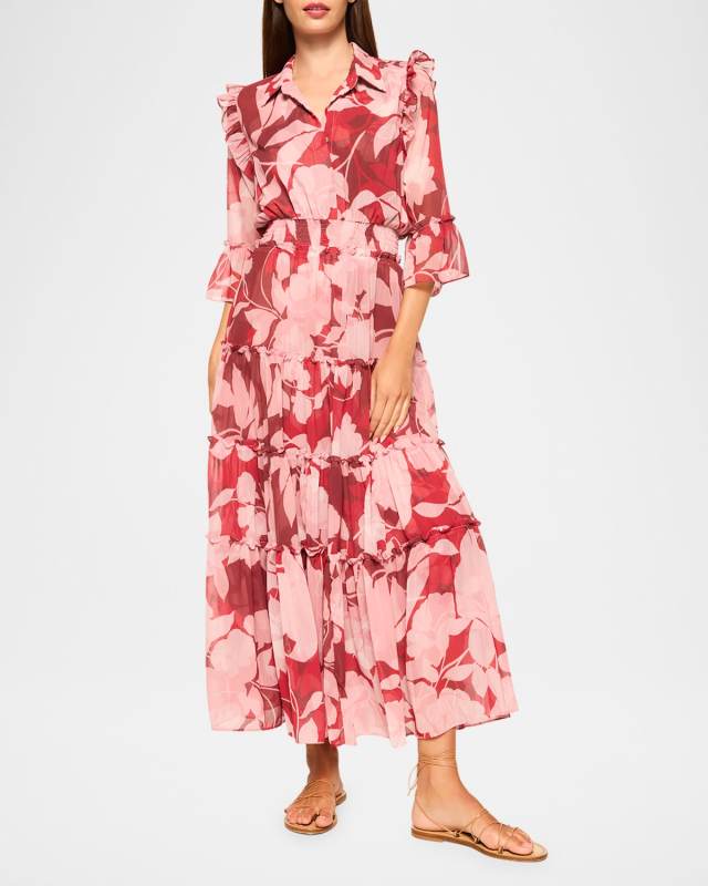 Pamelina Tiered Floral Chiffon Maxi Dress